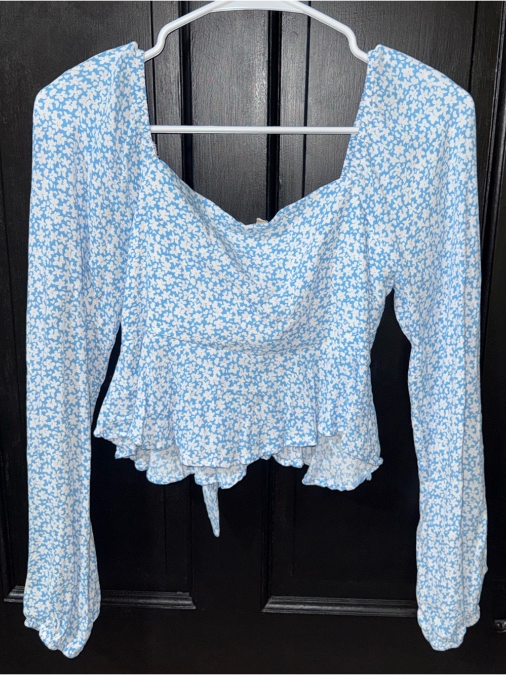 Altar'd State Light Blue Floral Tie-Front Peplum Top - Picture 2 of 3